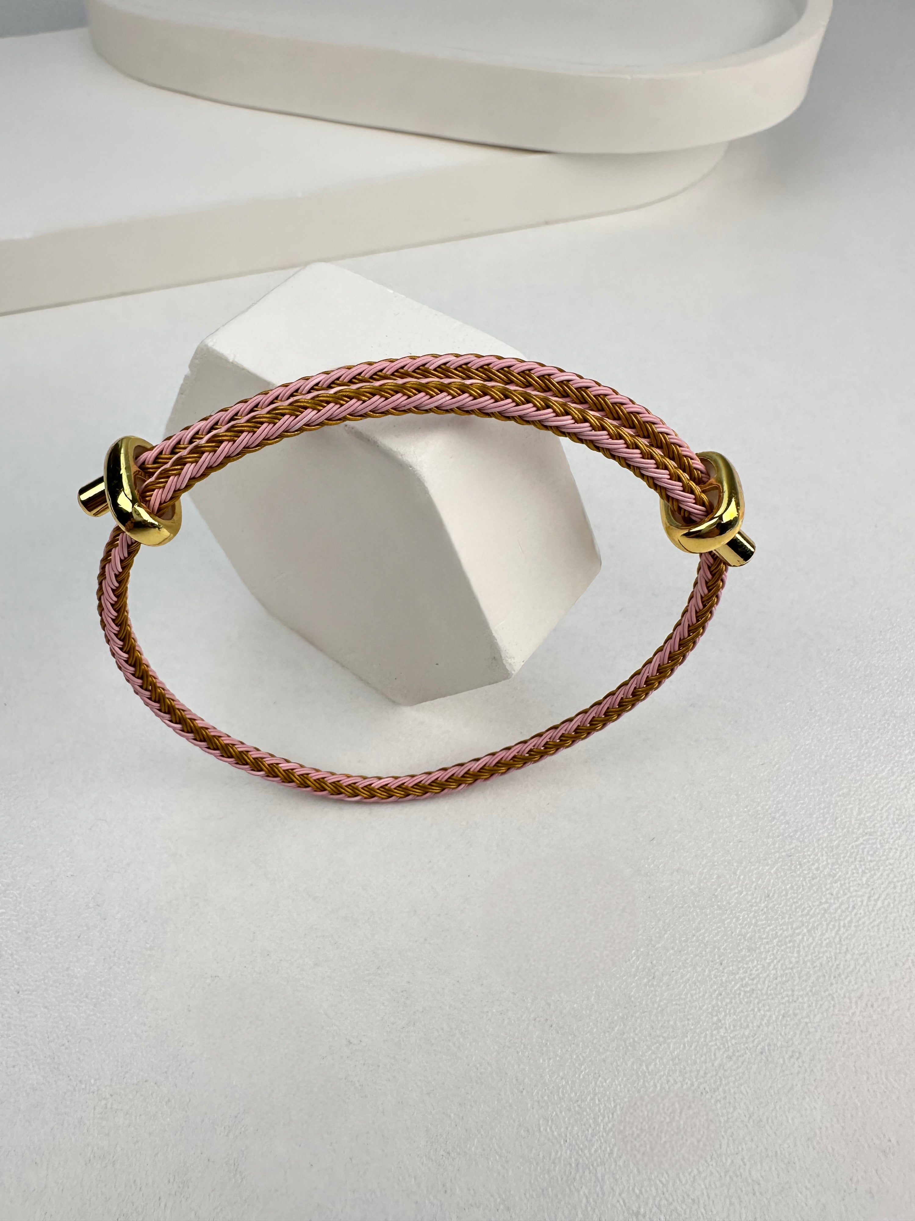 Özel Seri Pembe İki Renk İpli Çelik Bileklik
