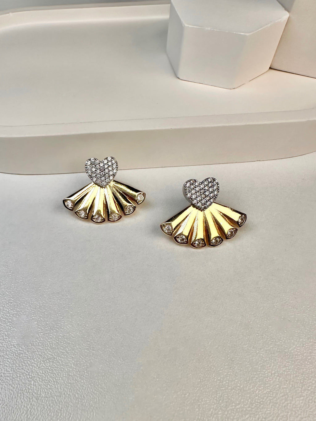 Özel Seri Gold Yelpaze  Kalp Küpe