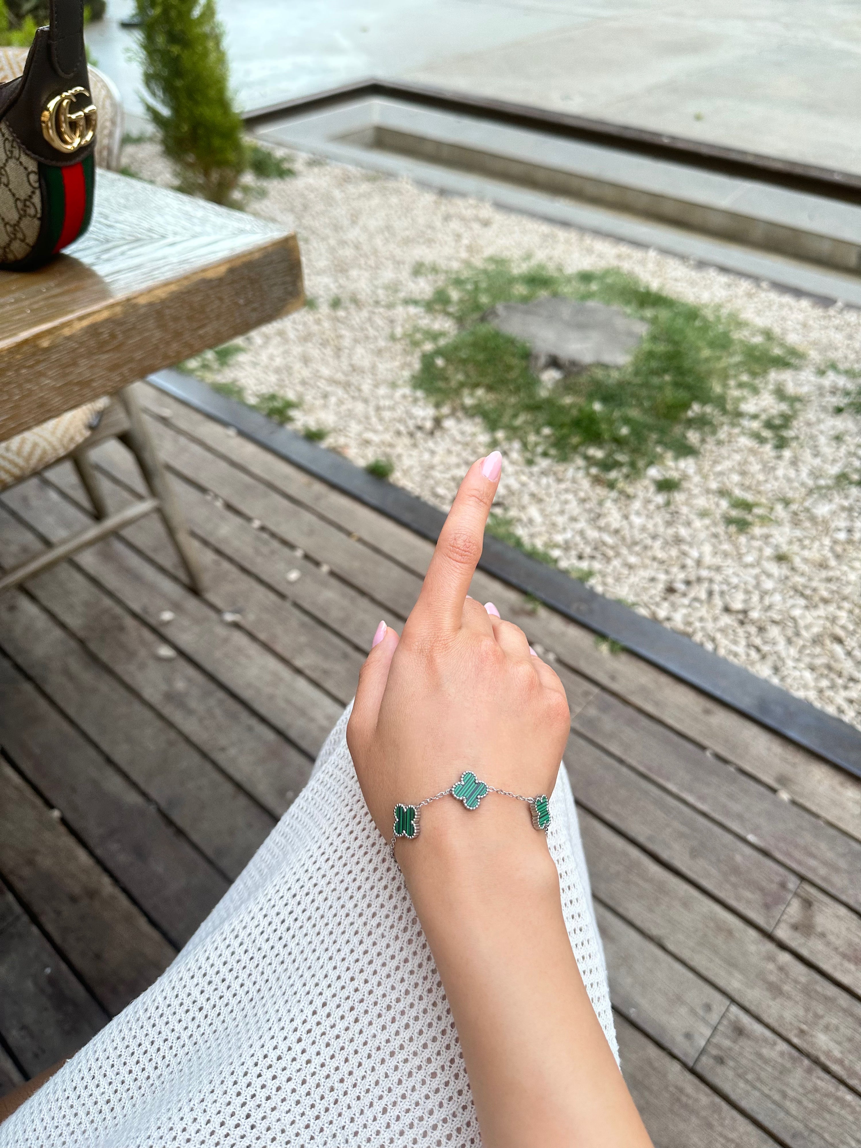 CLF Model Yeşil Yonca Gümüş Bileklik