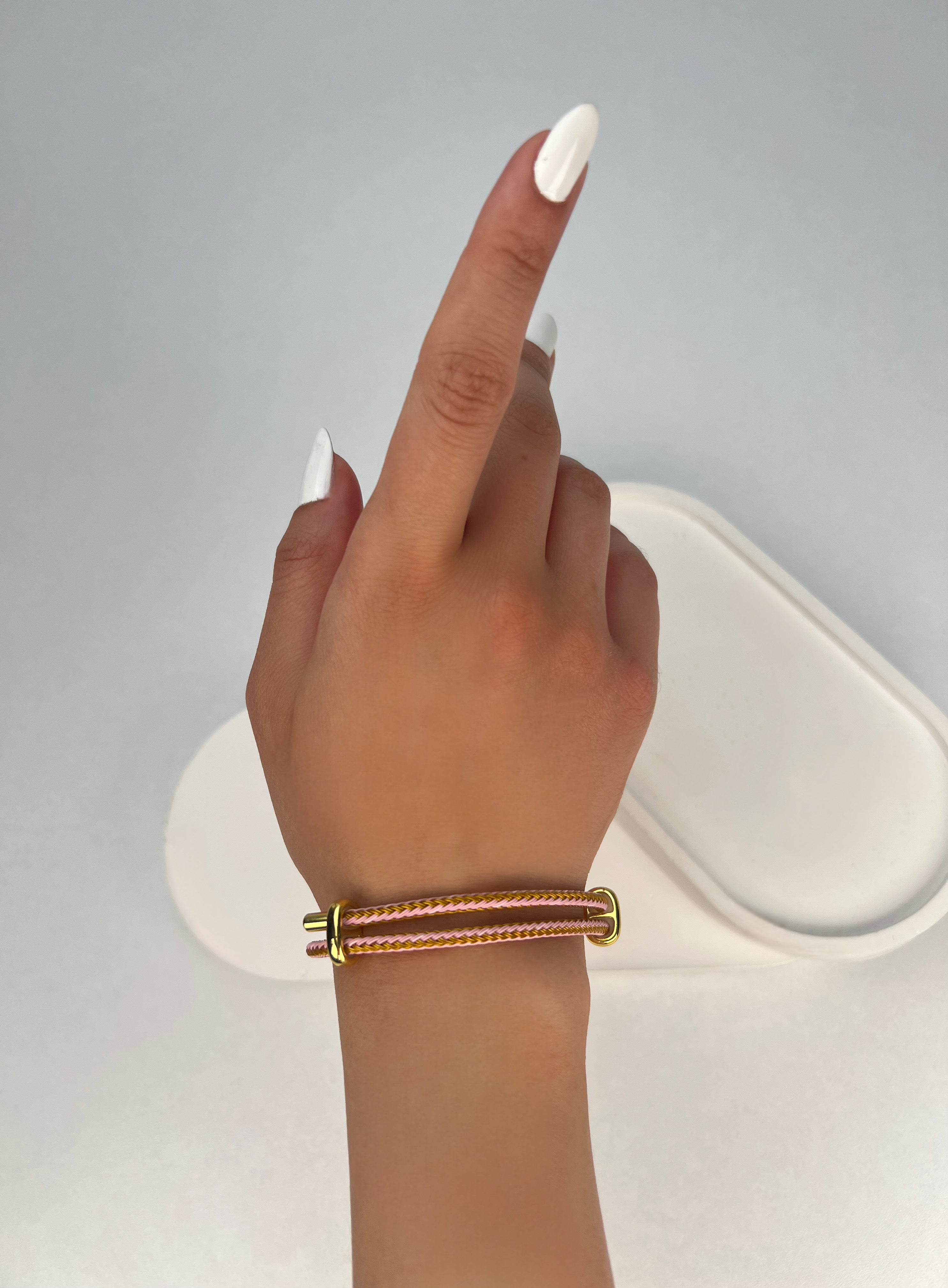 Özel Seri Pembe İki Renk İpli Çelik Bileklik