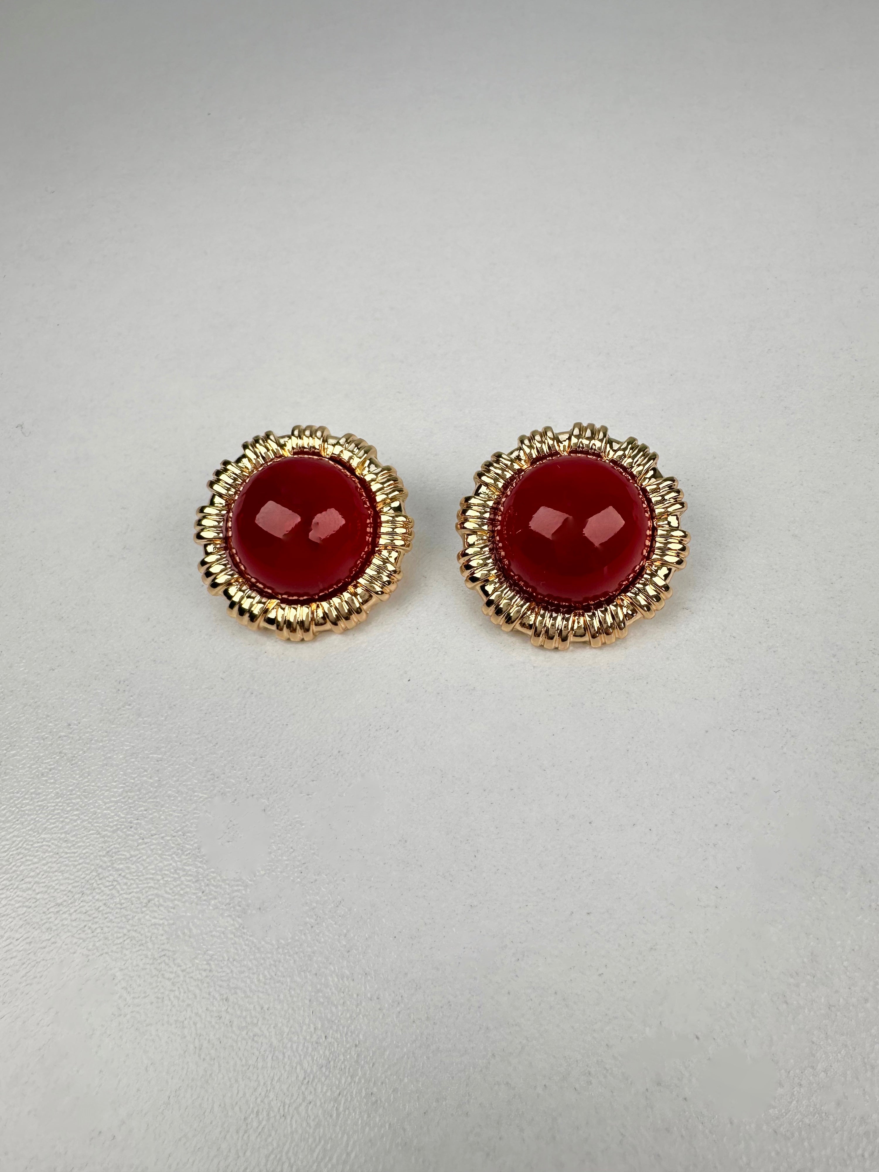 Özel Seri Vintage Tasarım Kırmızı Gold Küpe