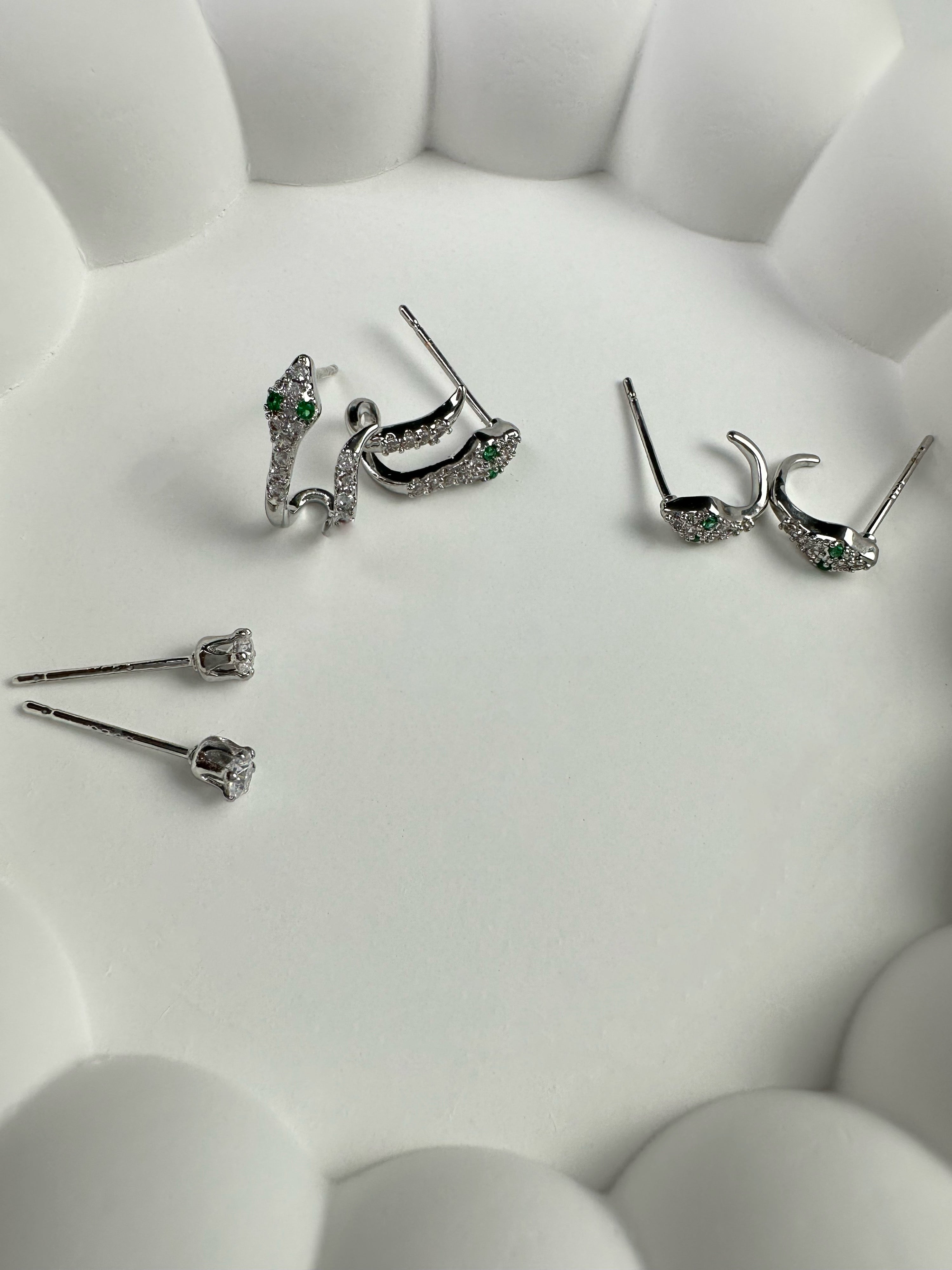 Özel Seri Gümüş 3 Lü Yılan Küpe