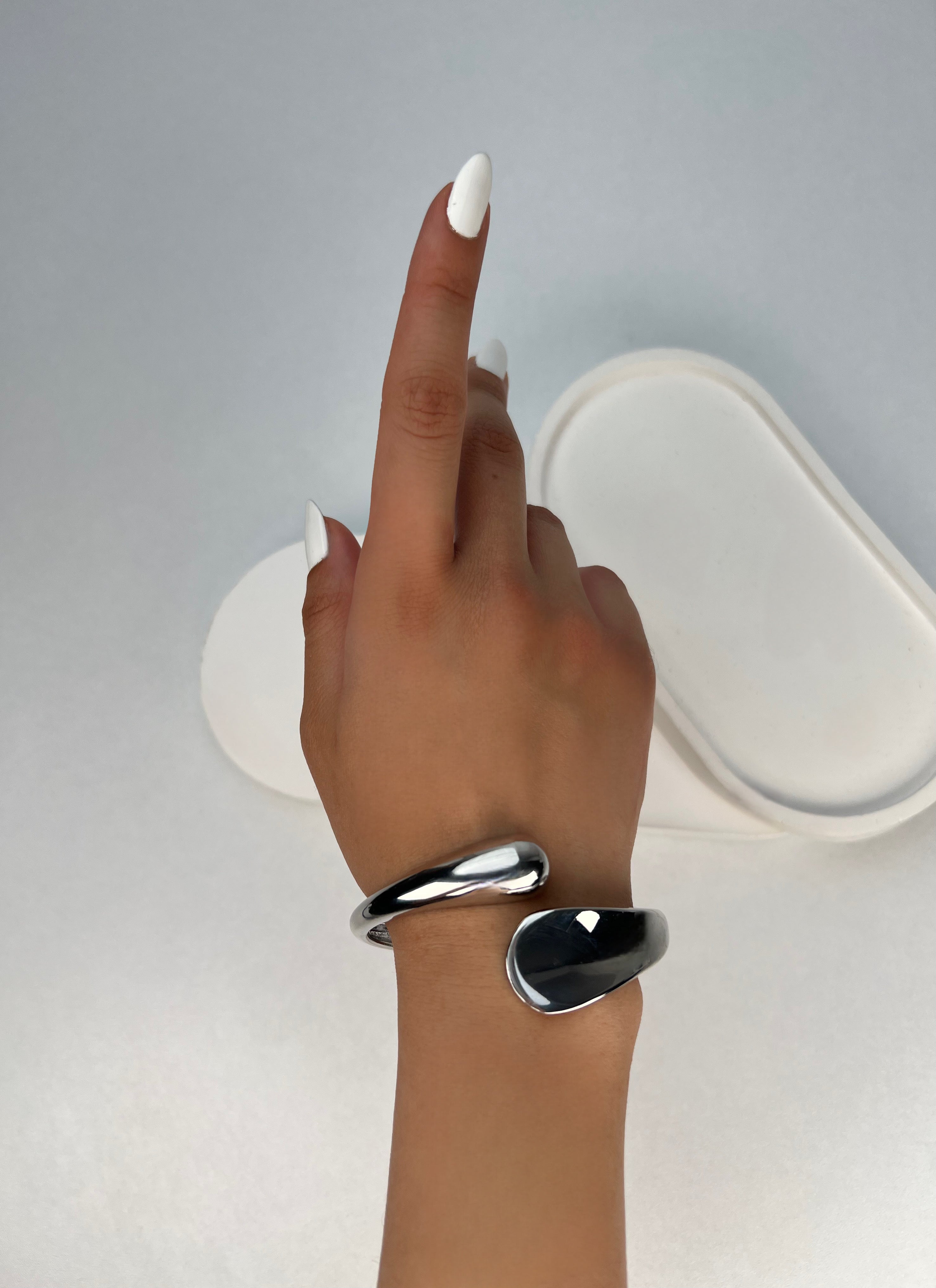 Özel Seri Damla Desen Gümüş Kelepçe Bileklik