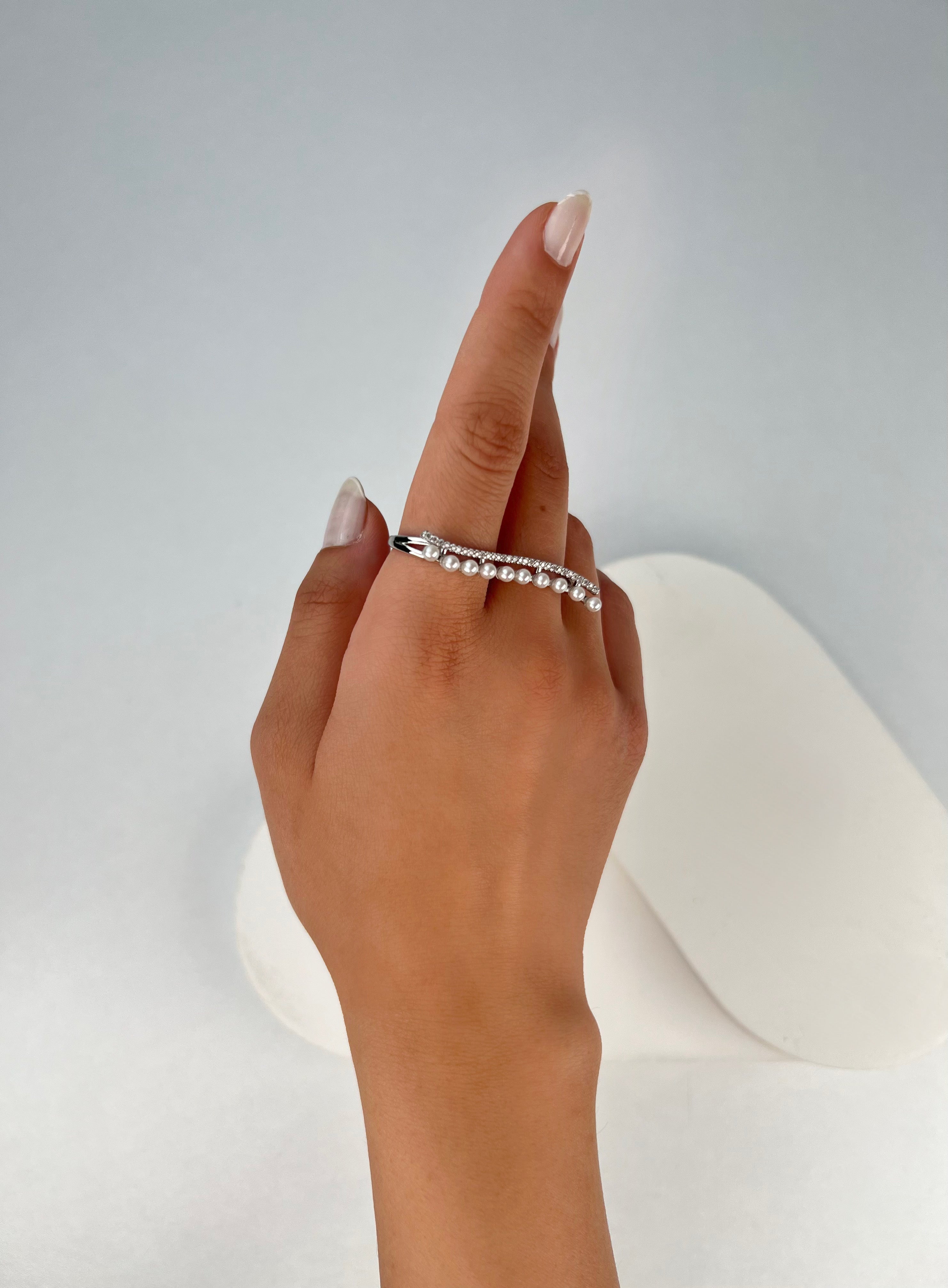 Özel Seri İki Parmak İncili Gümüş Yüzük