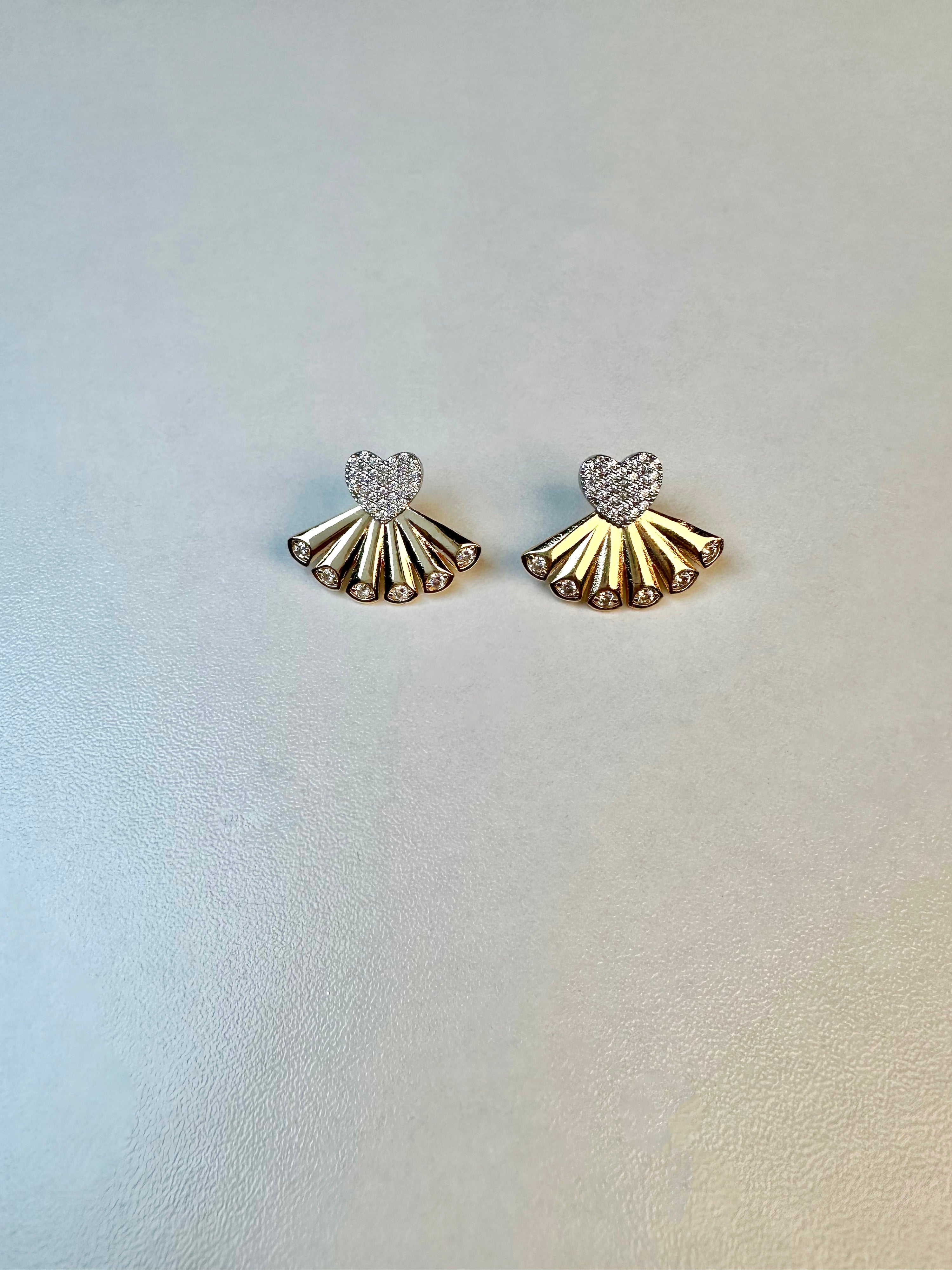 Özel Seri Gold Yelpaze  Kalp Küpe