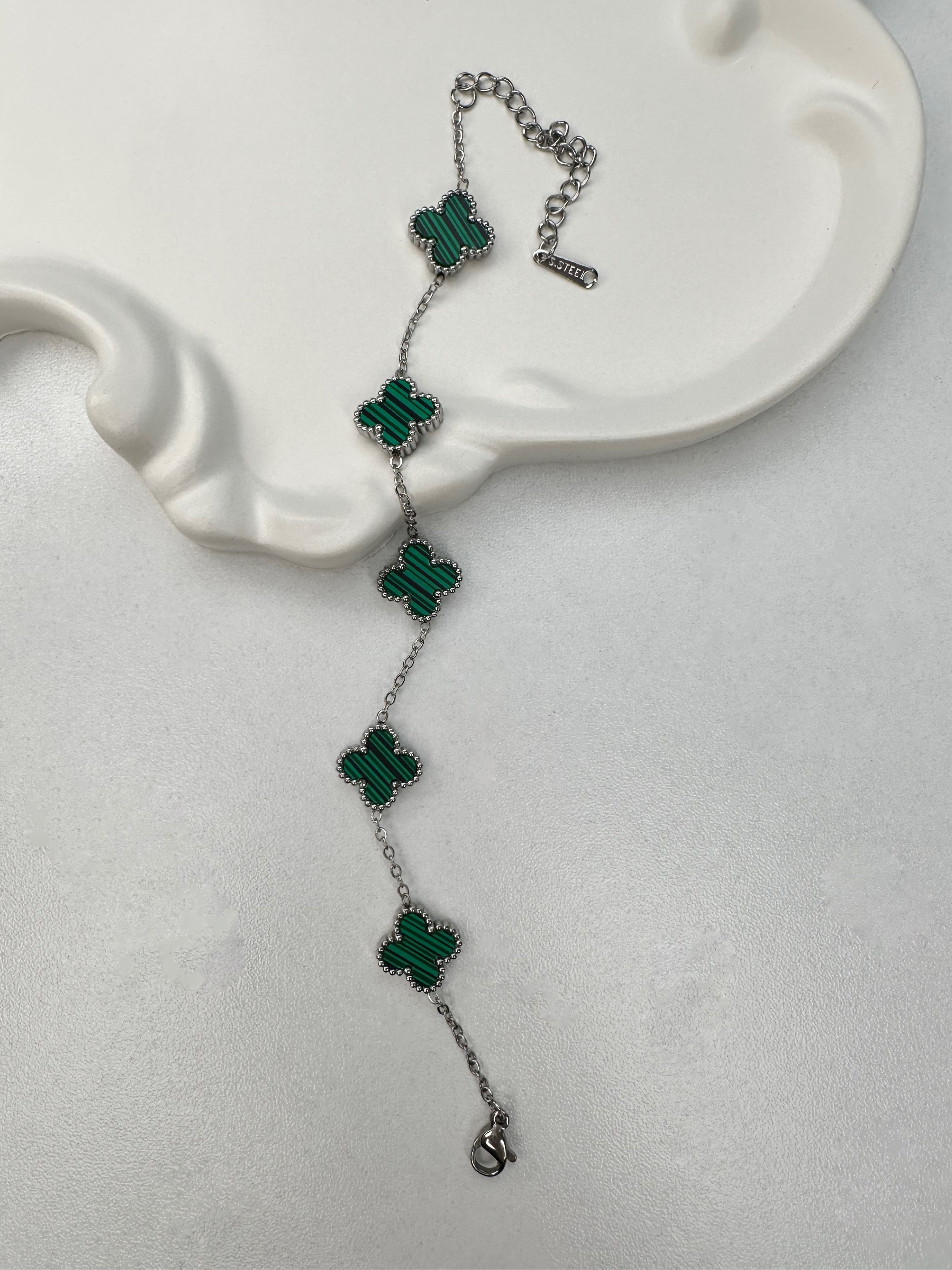 CLF Model Yeşil Yonca Gümüş Bileklik