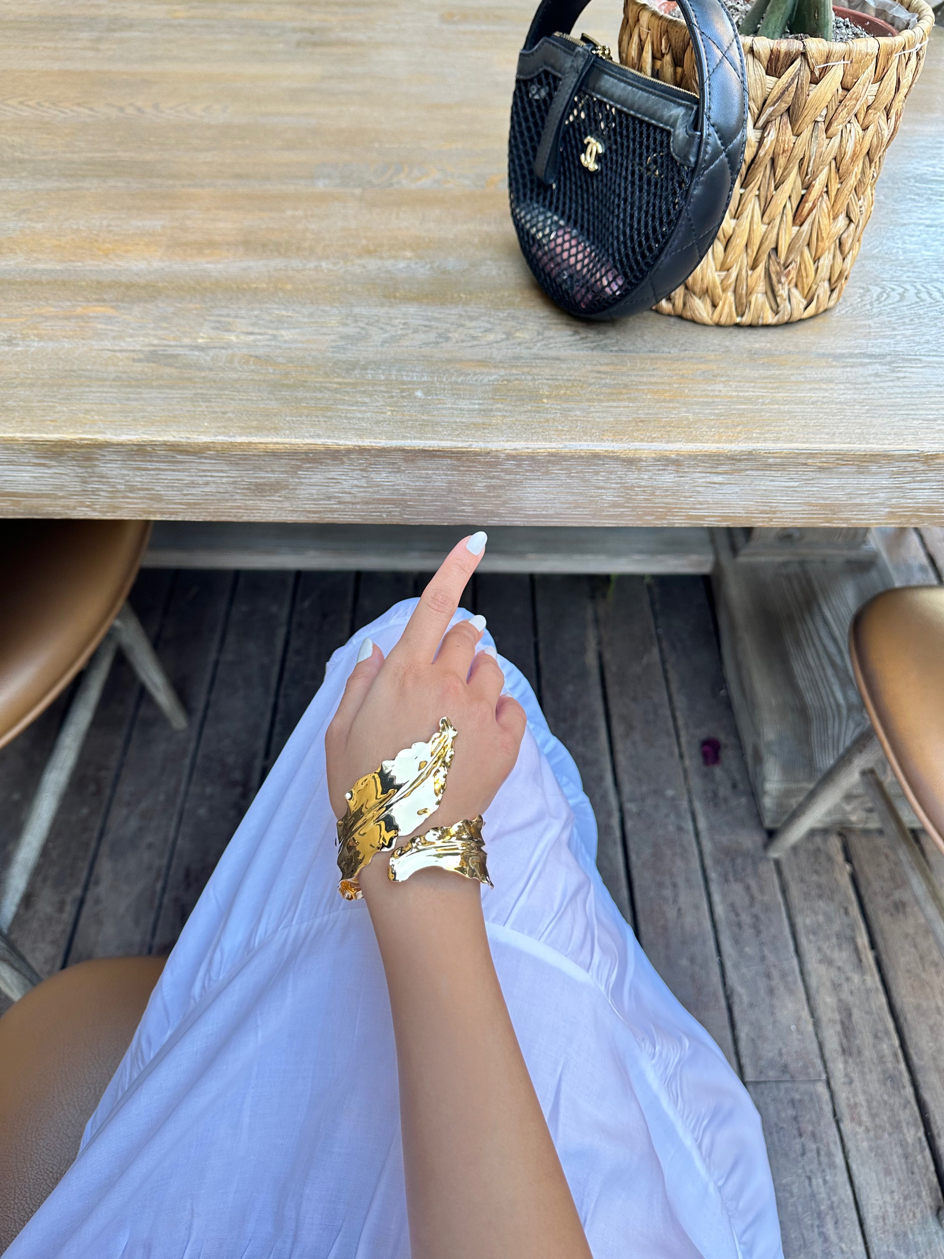 ZR Model  Yaprak Desen Gold Kelepçe Bileklik