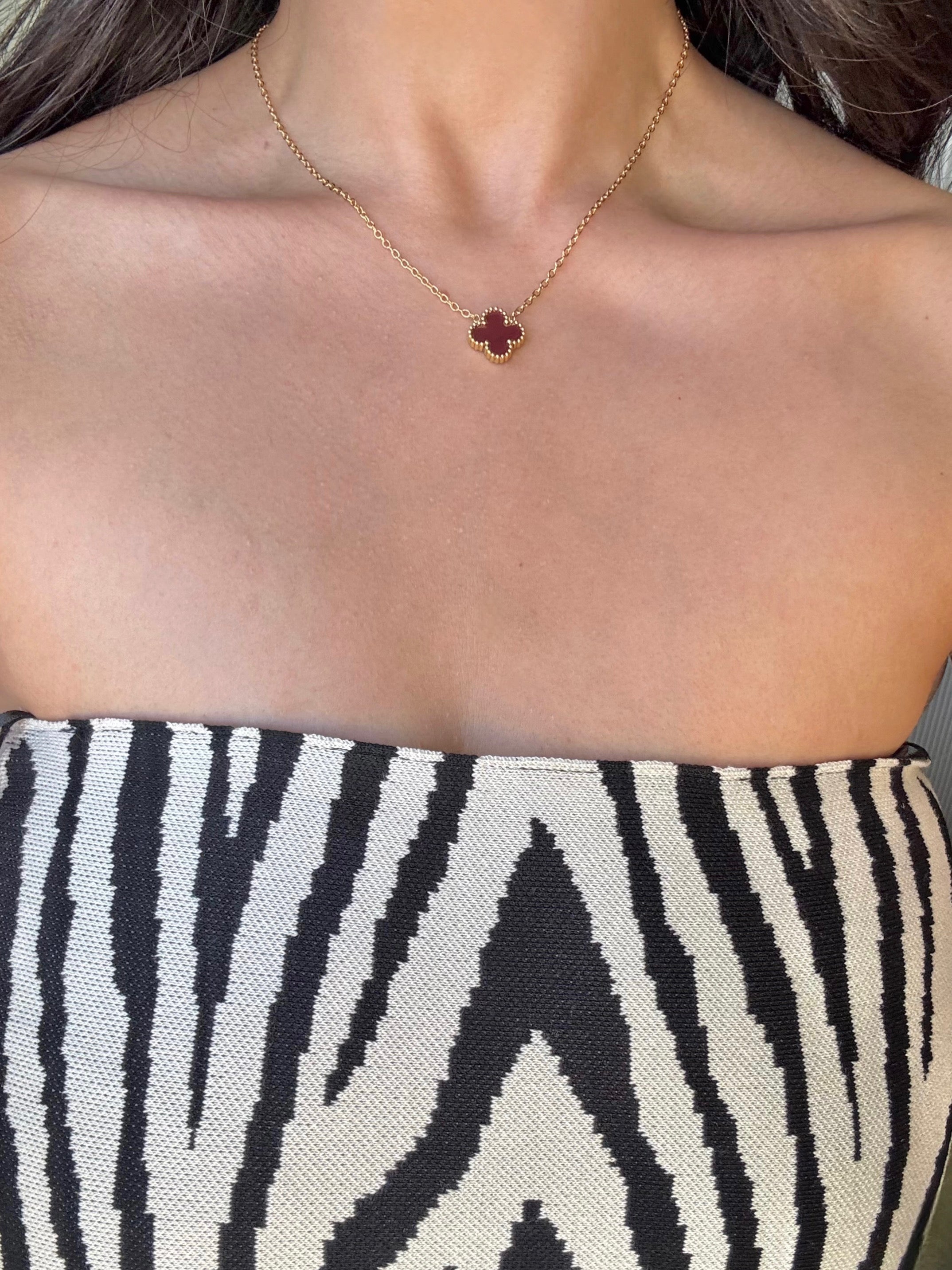 Clf Bordo Gold Yonca Kolye