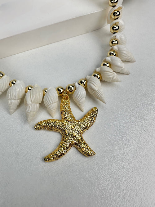 Beyaz Deniz Kabuklu Deniz Yıldızı Kolye