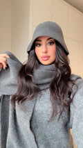 Pinterest Model Gri Şapka Atkı Takımı