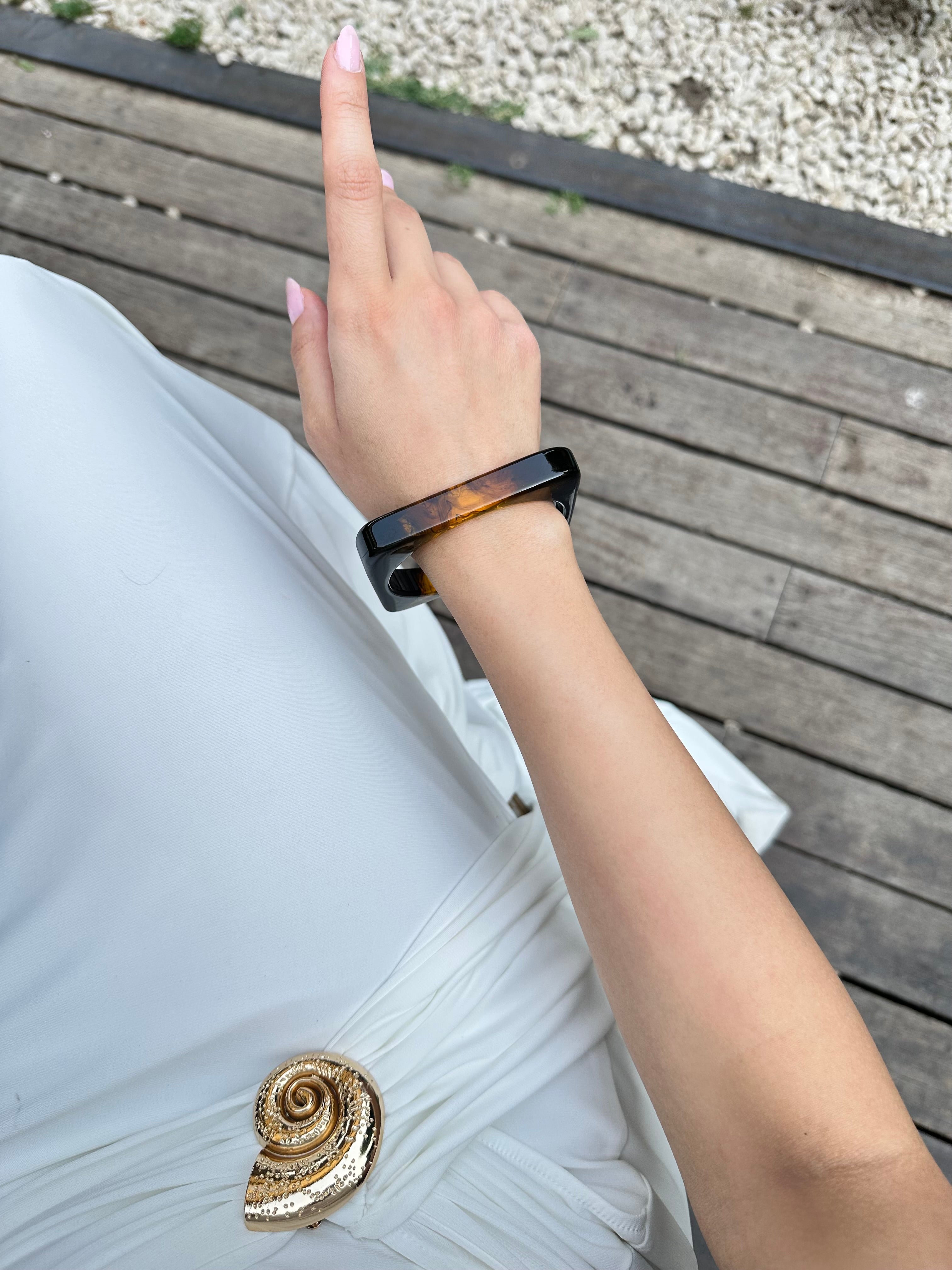 Özel Seri Siyah Kahverengi Şerit Akrilik Bileklik