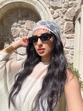 Beyaz Çiçek Desen Saç Bandana