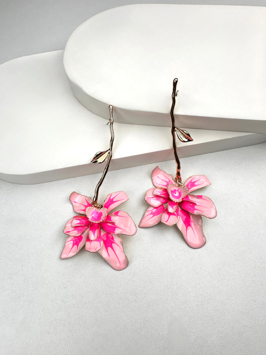 Özel Seri Pembe Tasarım Çiçek Küpe