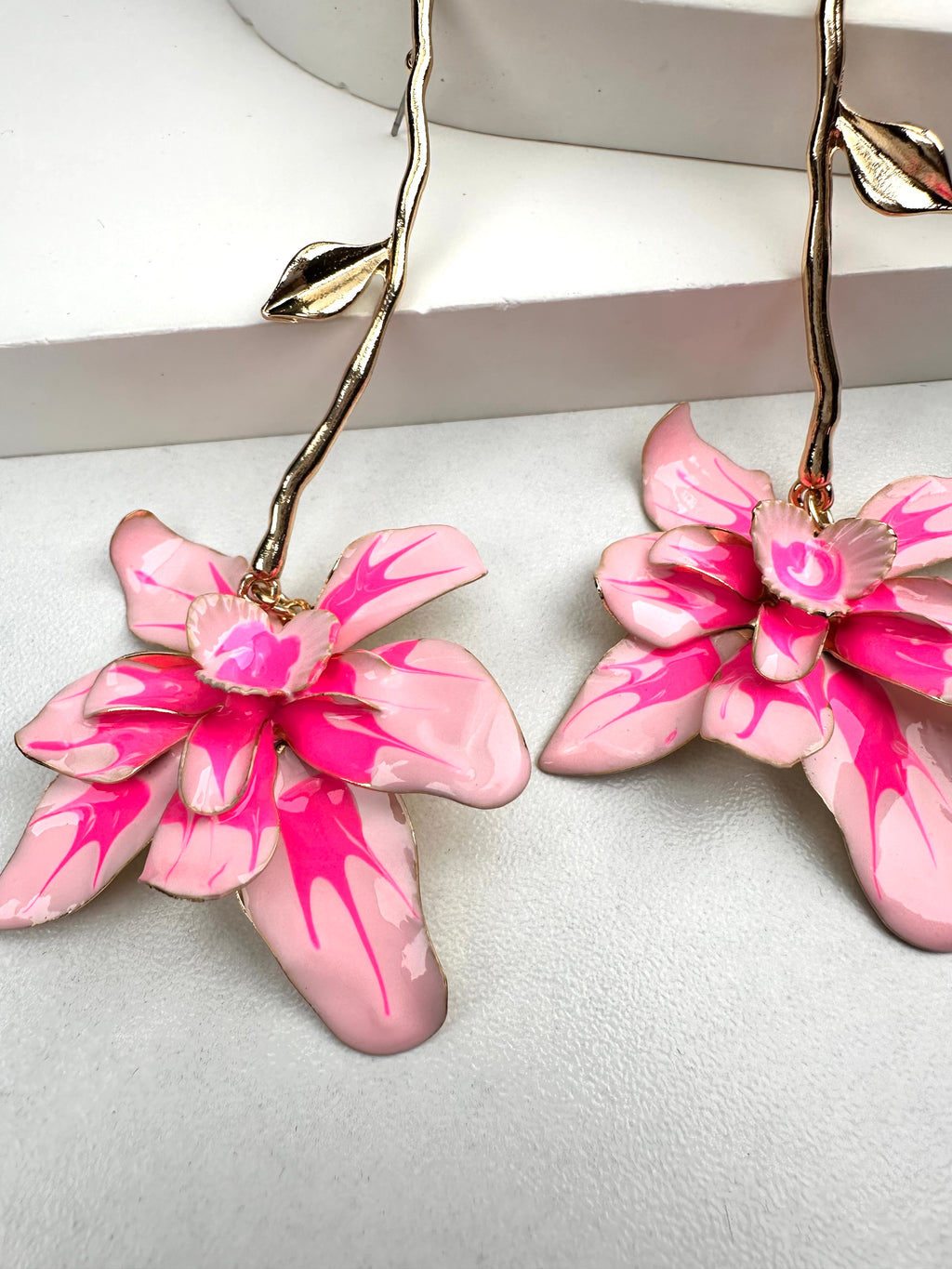 Özel Seri Pembe Tasarım Çiçek Küpe