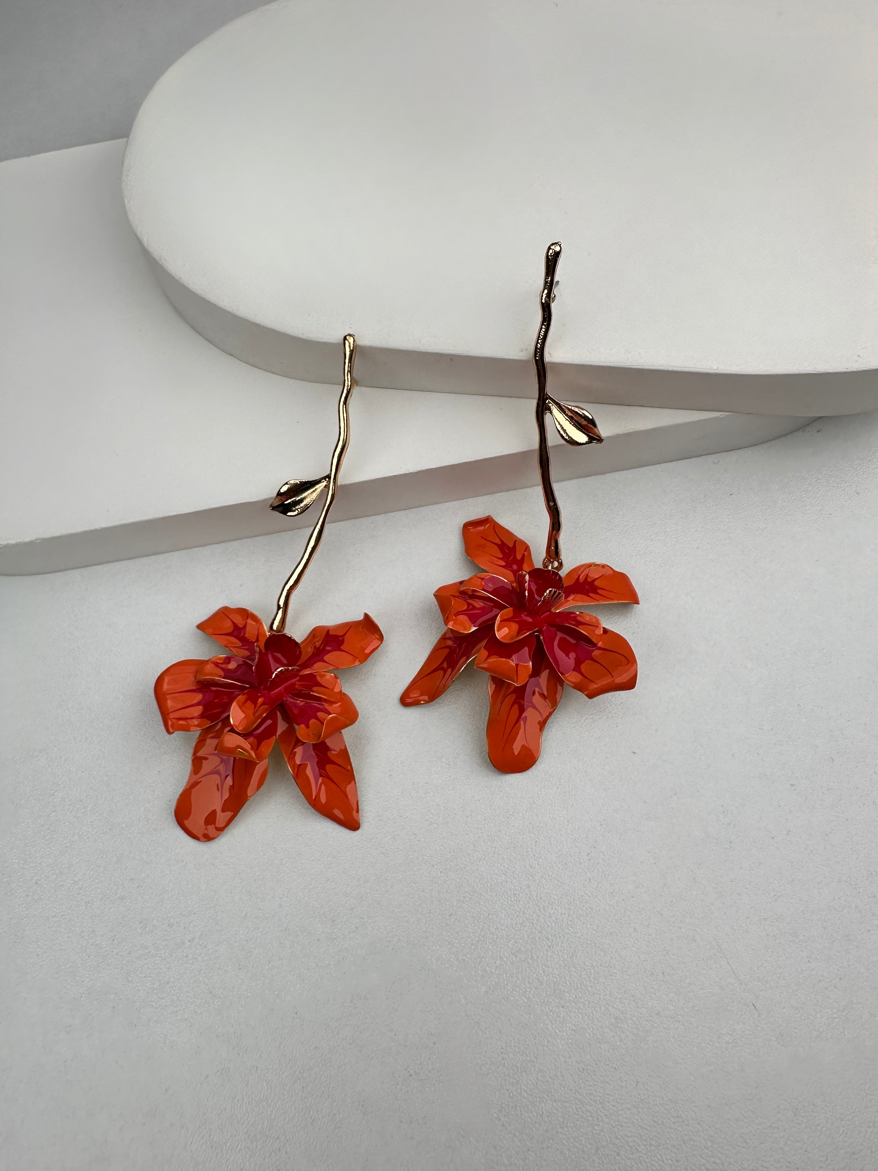 Özel Seri  Tasarım TuruncuÇiçek Küpe