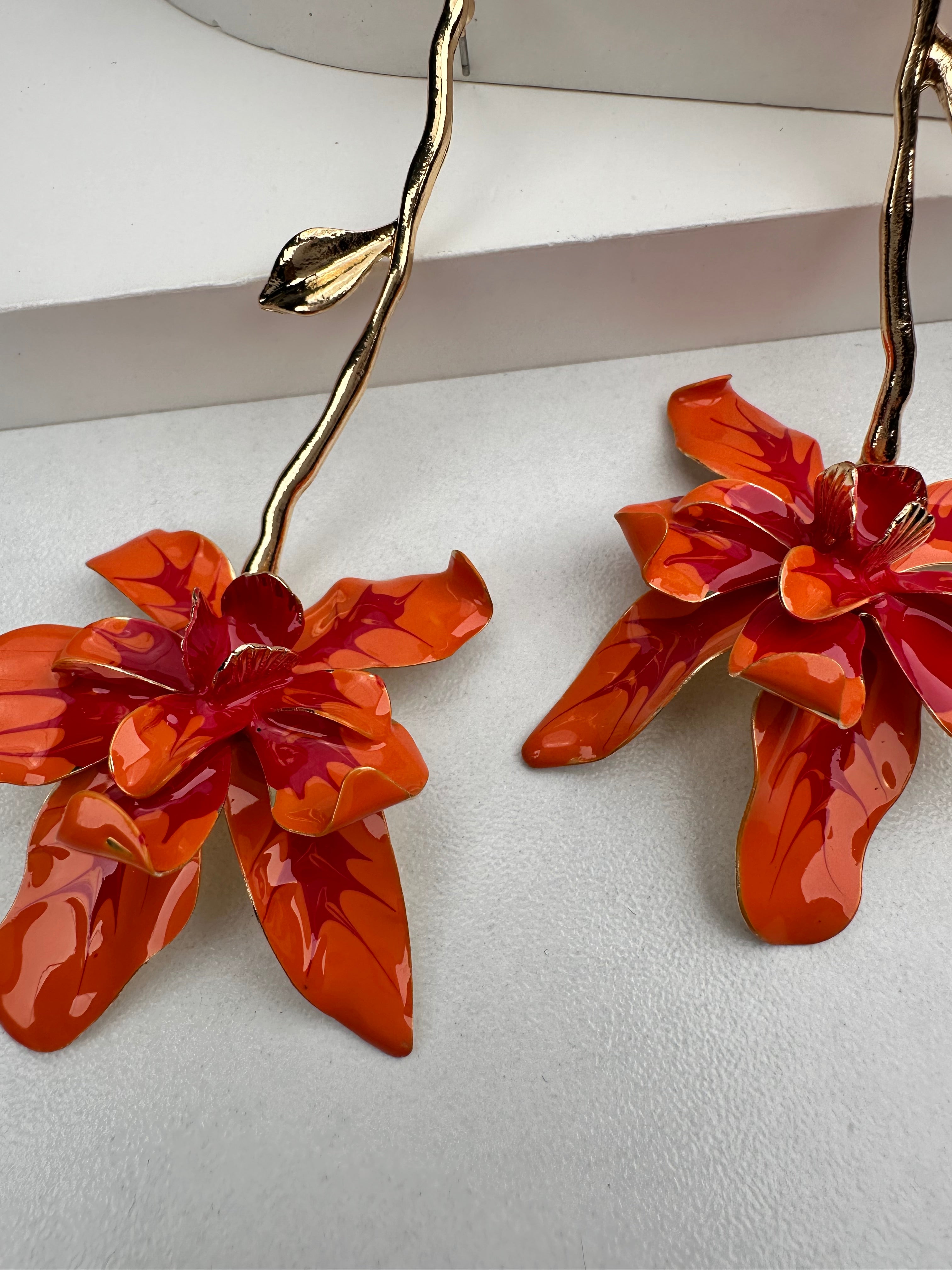 Özel Seri  Tasarım TuruncuÇiçek Küpe