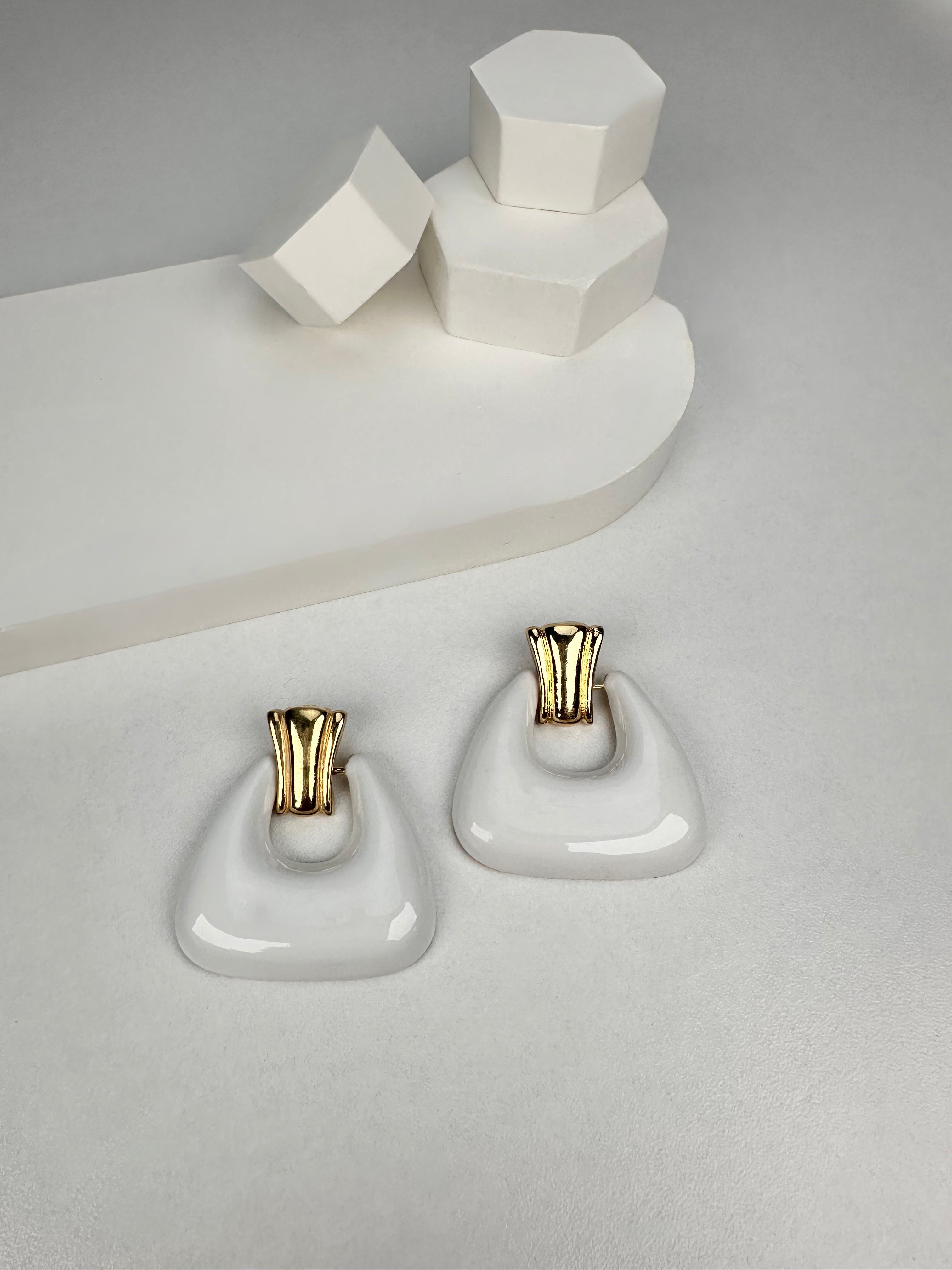 Beyaz Geometrik Küpe