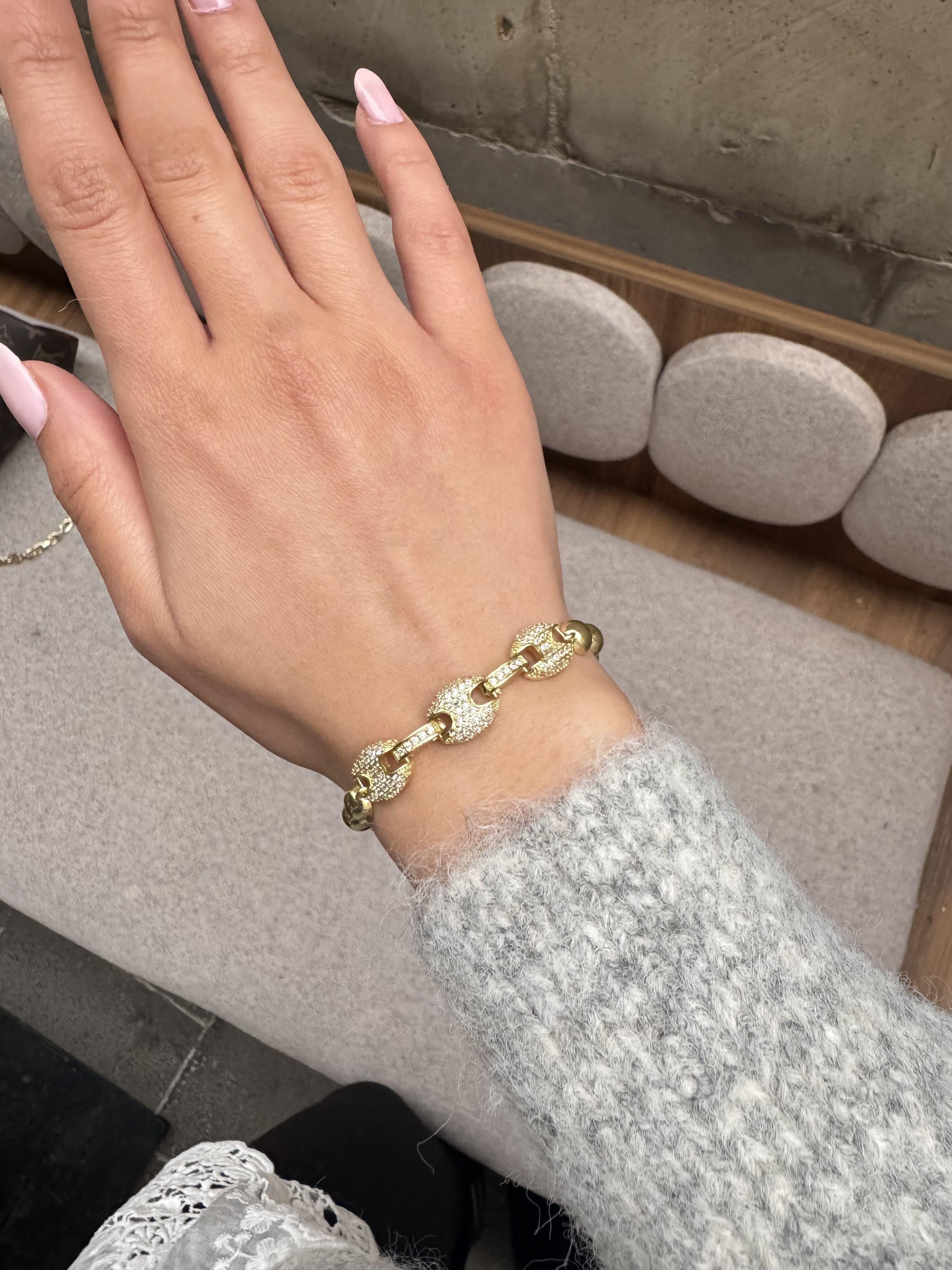 Geo Tasarım Taşlı Gold Bileklik