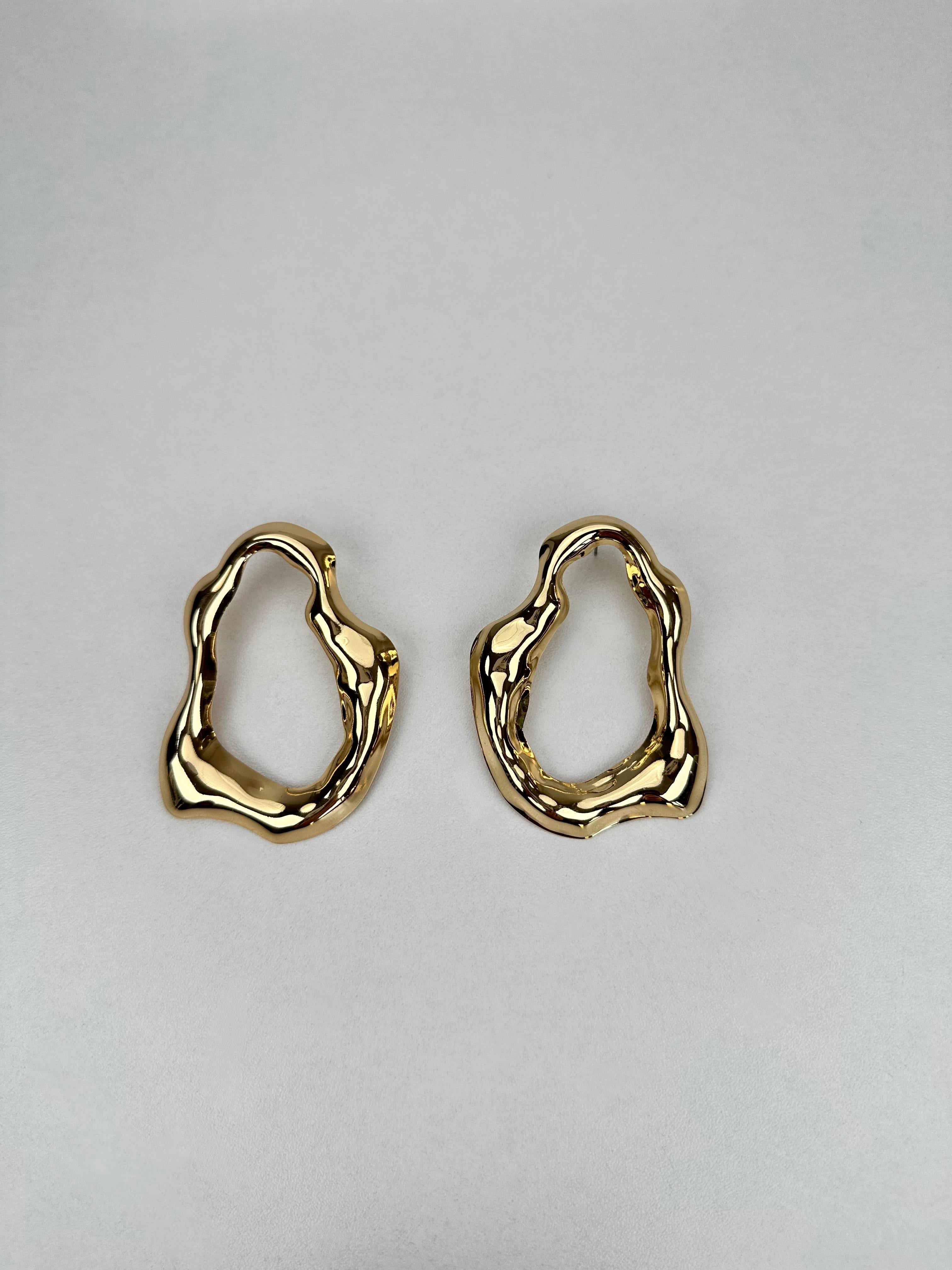 Halkalı Geometrik Desen Gold Küpe