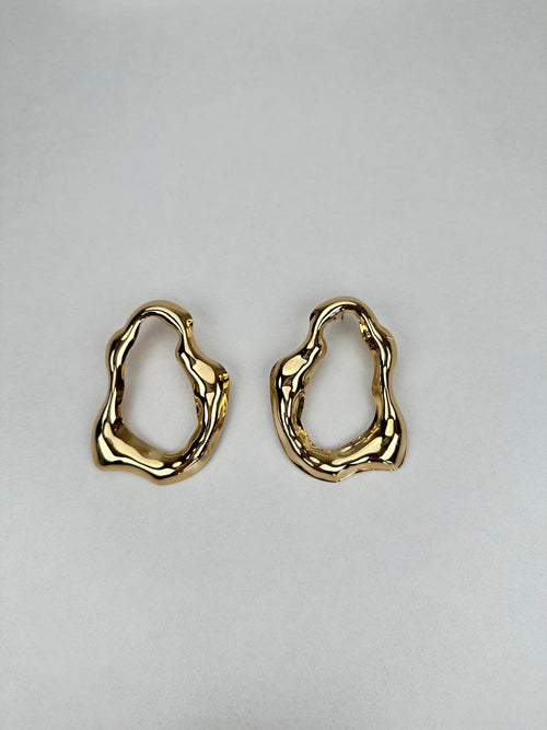 Halkalı Geometrik Desen Gold Küpe