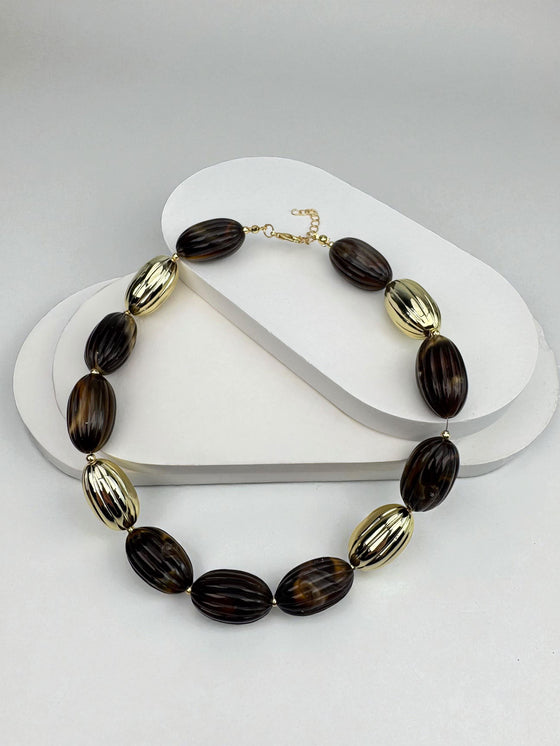 Kahverengi Gold Tasarım Kolye