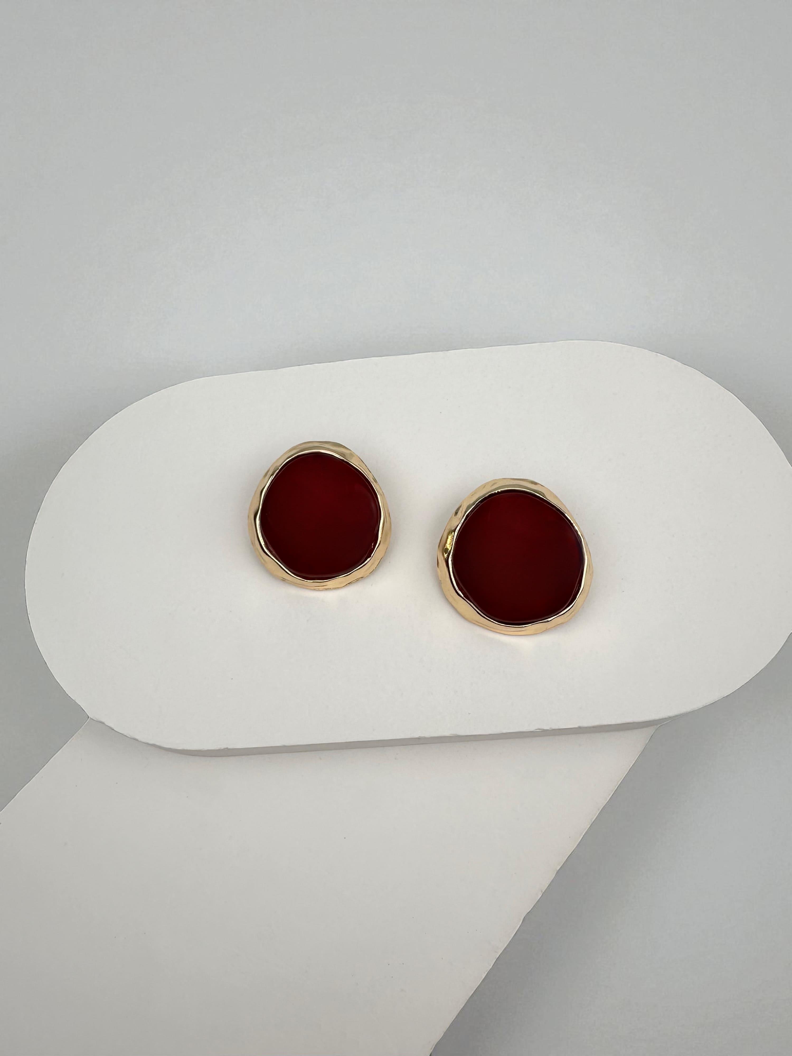 Kırmızı Gold Yuvarlak Tasarım Küpe