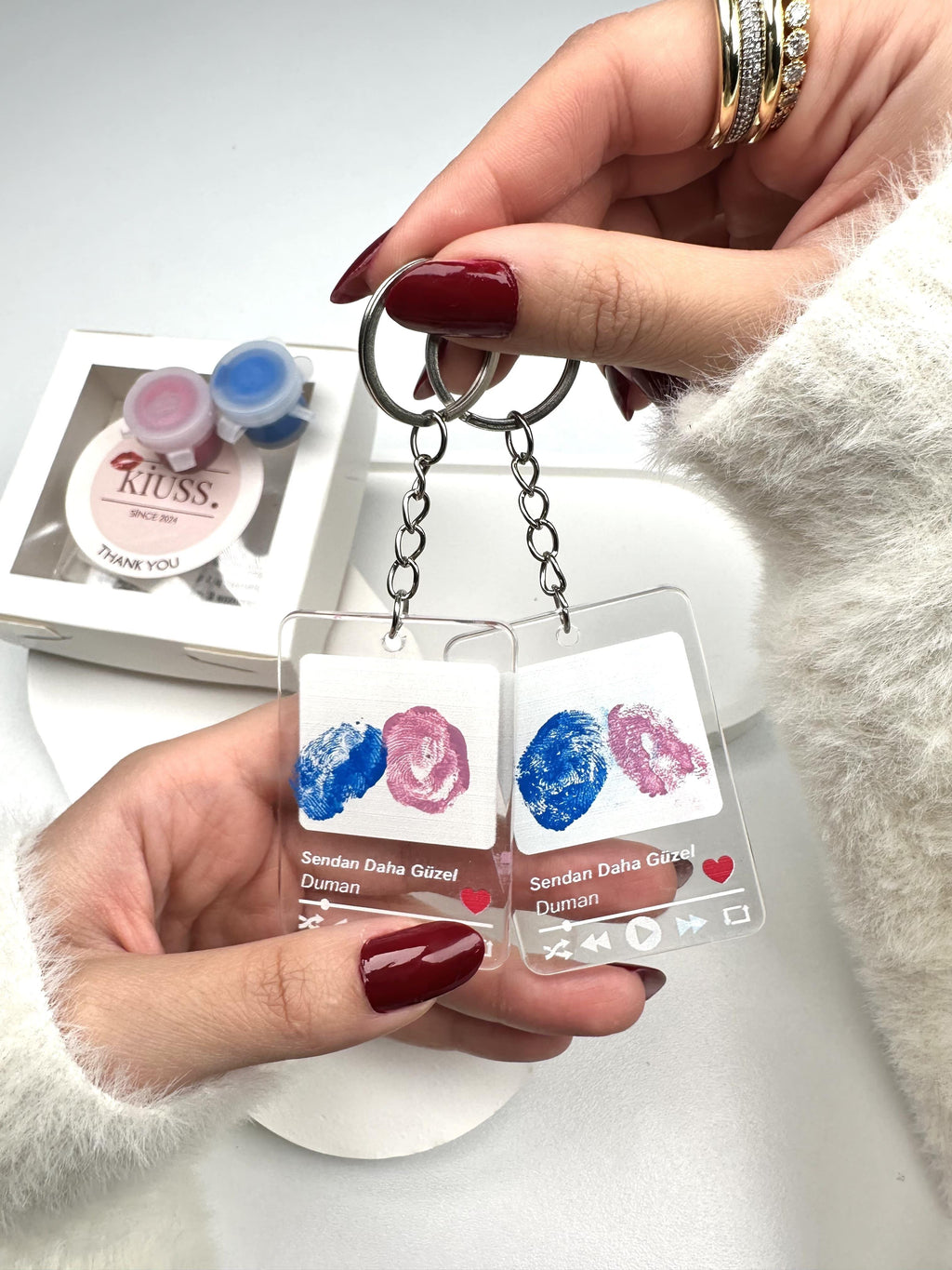 Müzikli Parmak İzi Çift Anahtarlığı