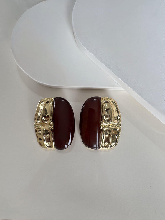 Özel Seri Kahevrengi Gold Tasarım Küpe