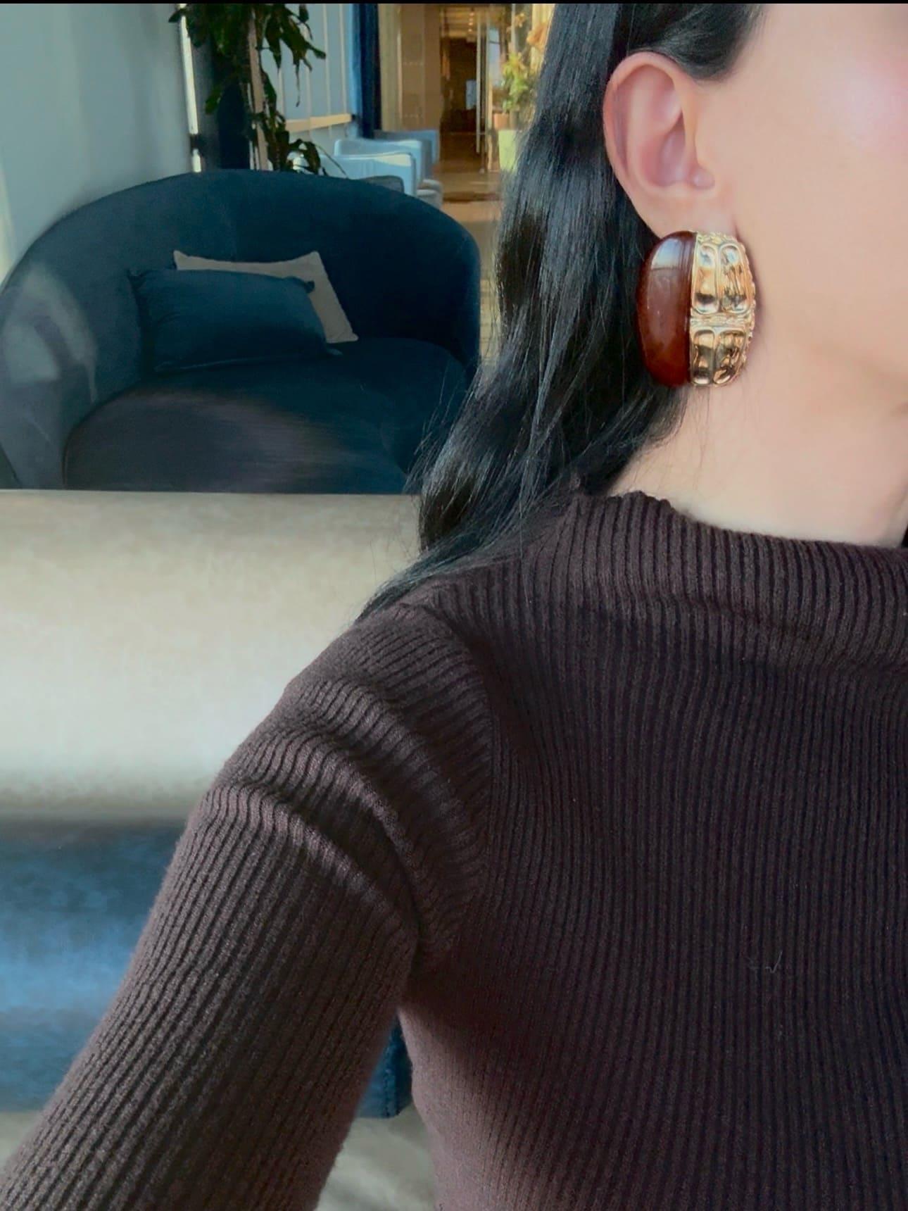 Özel Seri Kahevrengi Gold Tasarım Küpe