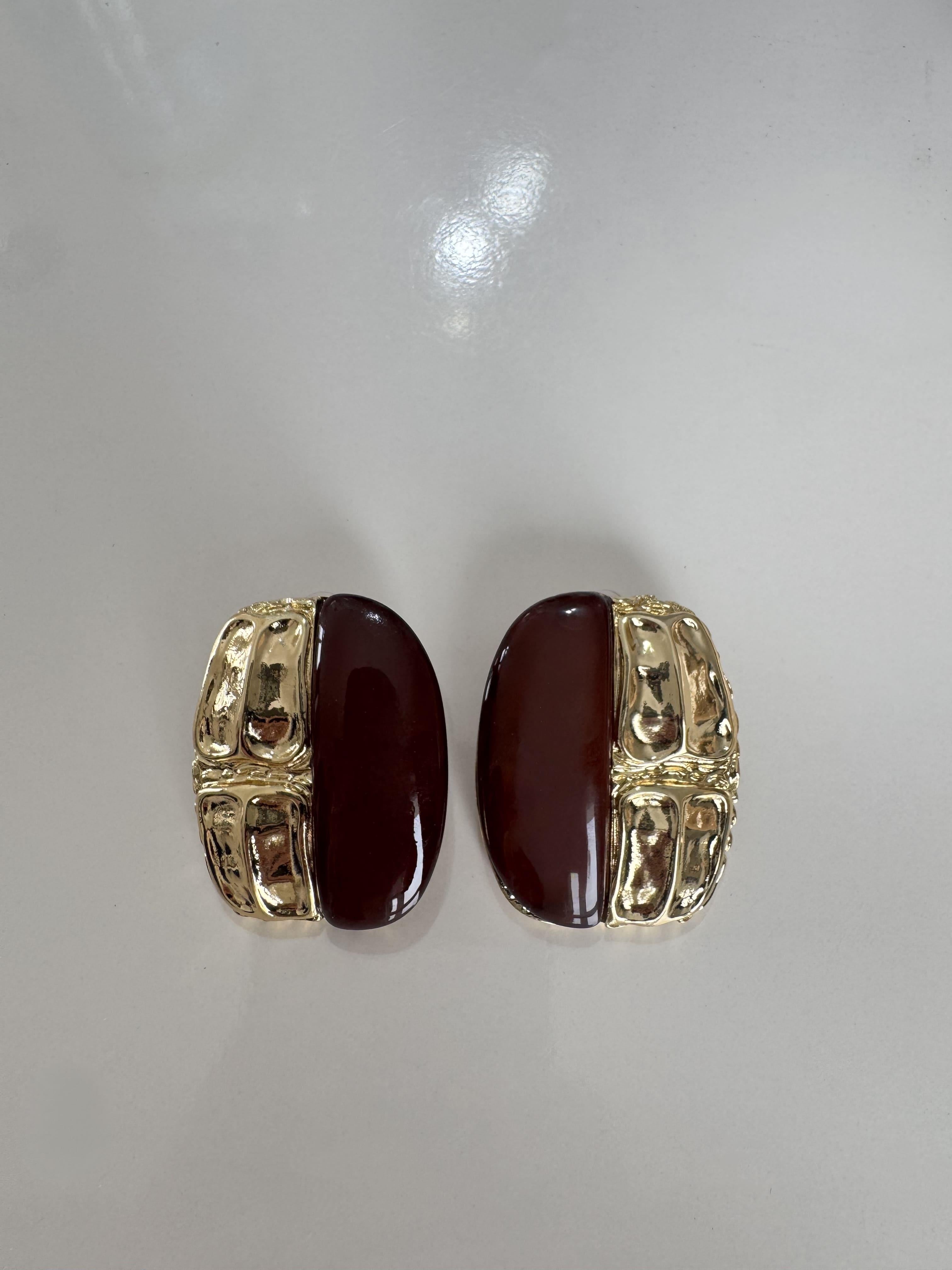 Özel Seri Kahevrengi Gold Tasarım Küpe