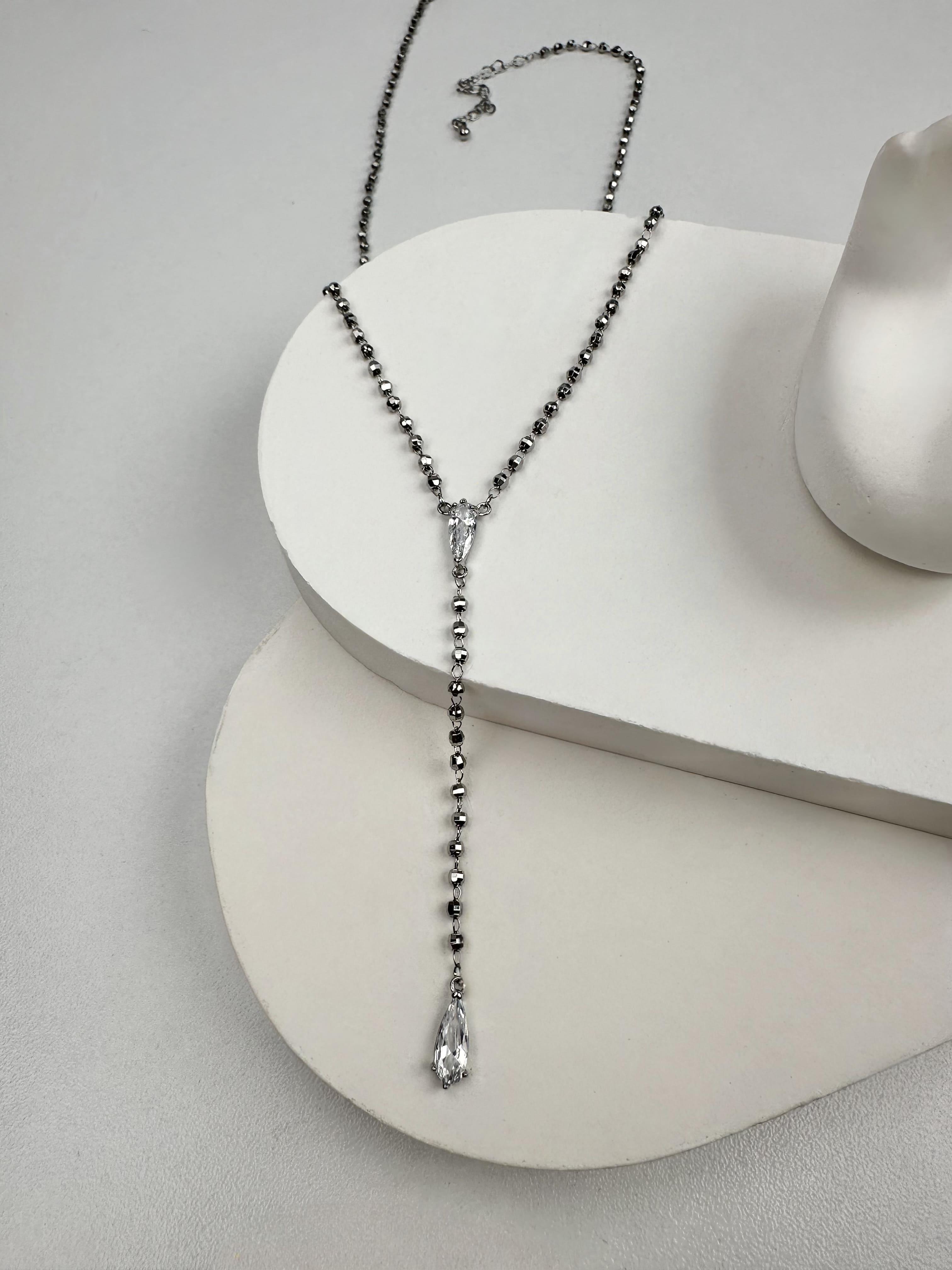 Pırlanta Detaylı Dekolte Gümüş Kolye