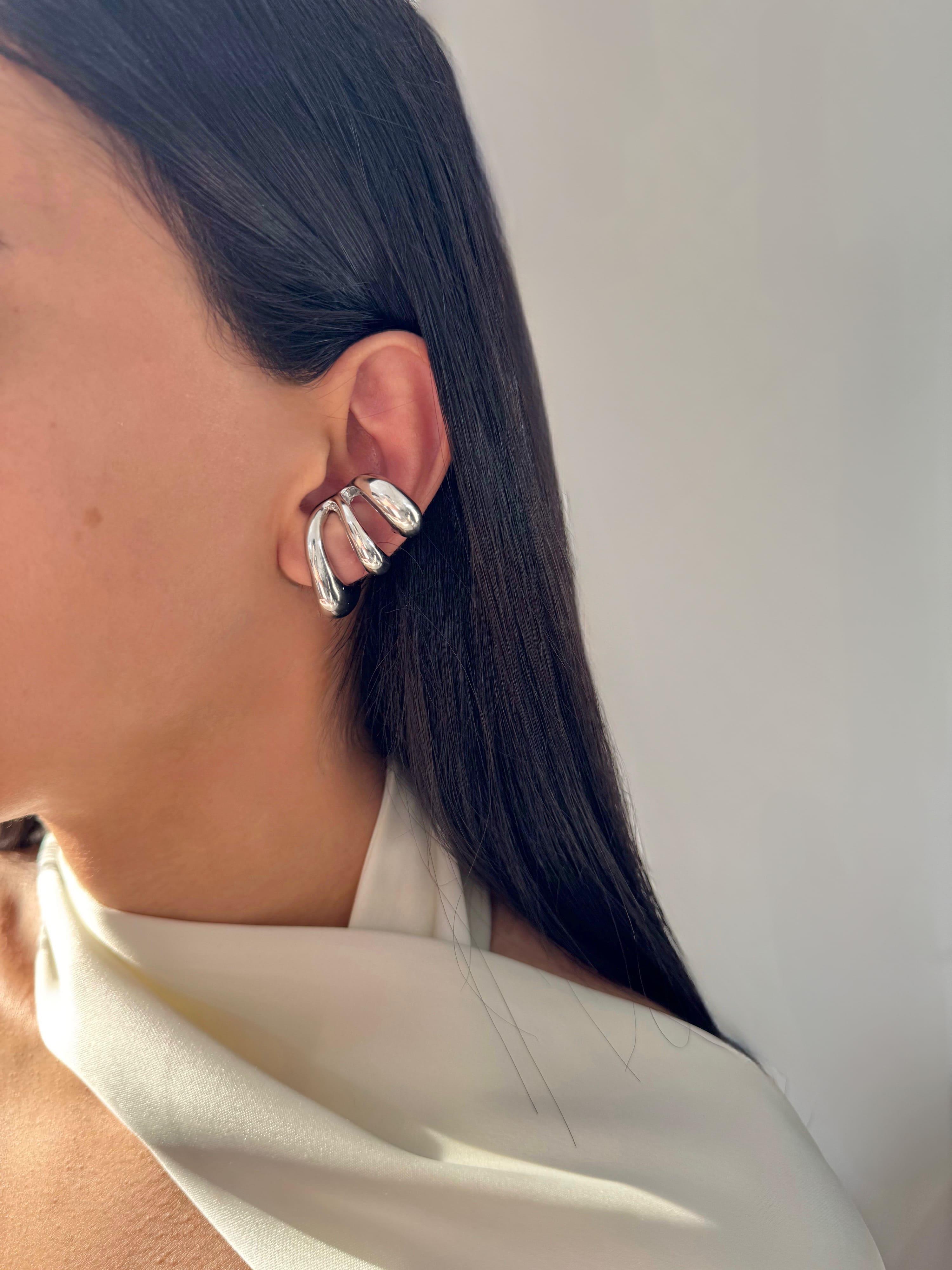 Üçlü Görünüm Gümüş Tasarım Küpe