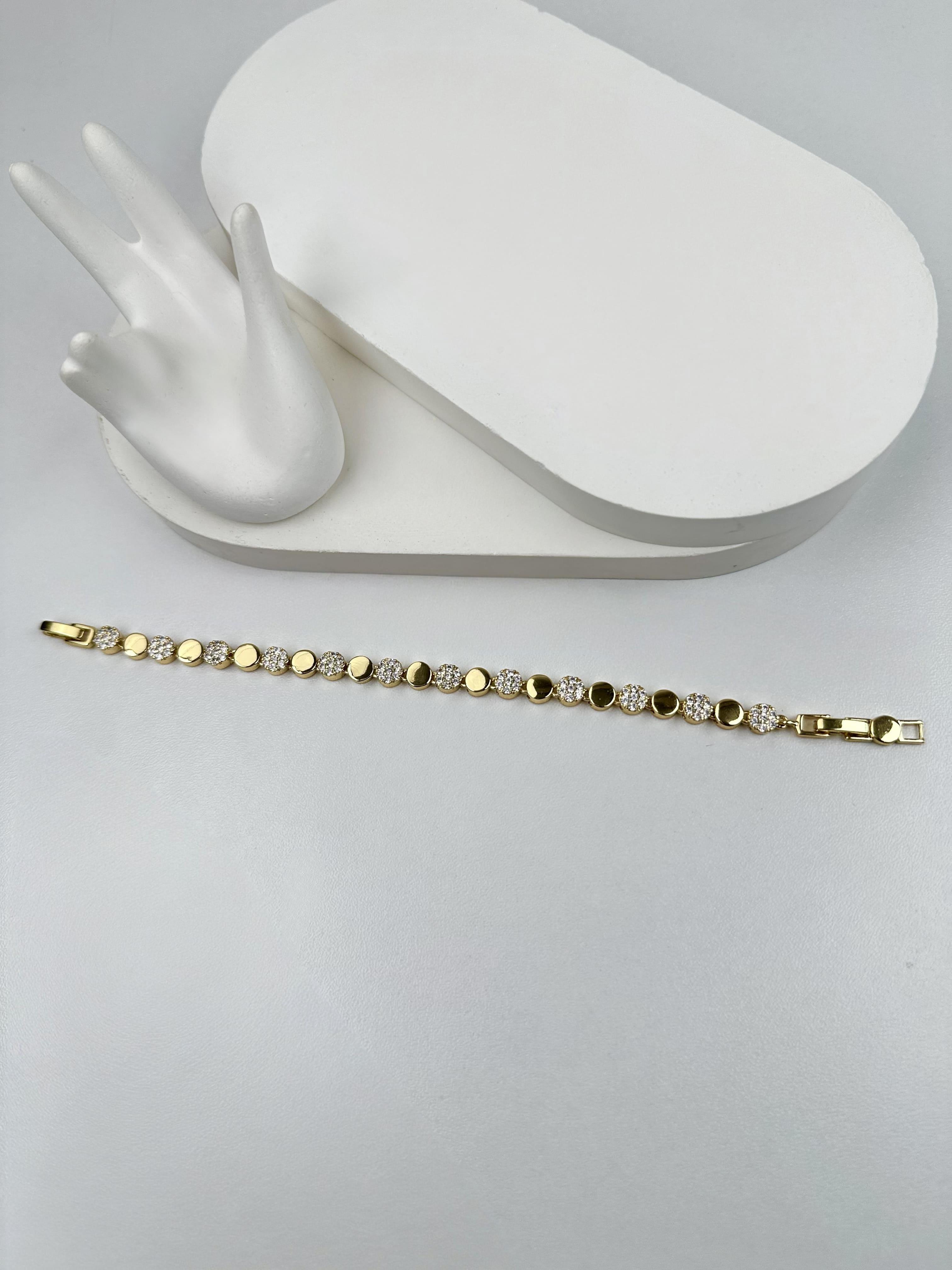 Yuvarlak Desen Gold Gümüş Bileklik